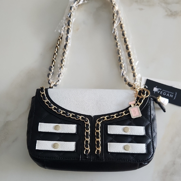 Handbags - Elegant Black and White Vegan Leather Bag